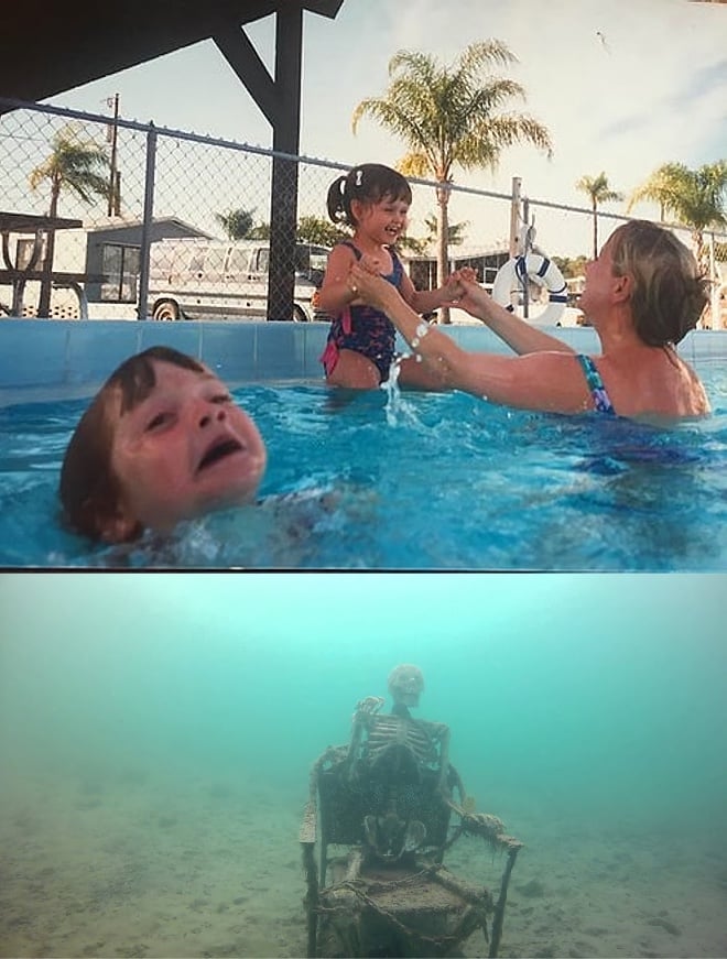 Mother Ignoring Kid Drowning in a Pool